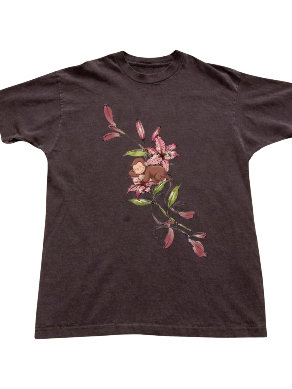 Gildan Brown Floral Monkey Graphic Tee